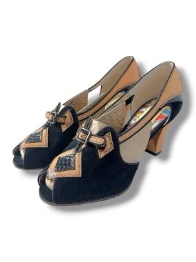 Miss L-Fire Heels Vintage Chic Black and Tan Size EU 37